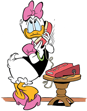 Daisy Duck steht und telefoniert