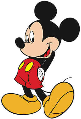 Micky Maus mit roter kurzer Hose und Händen in den Taschen