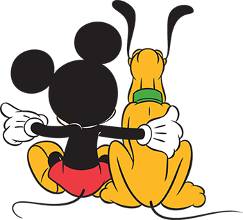 Micky Maus und Pluto sitzen nebeneinander